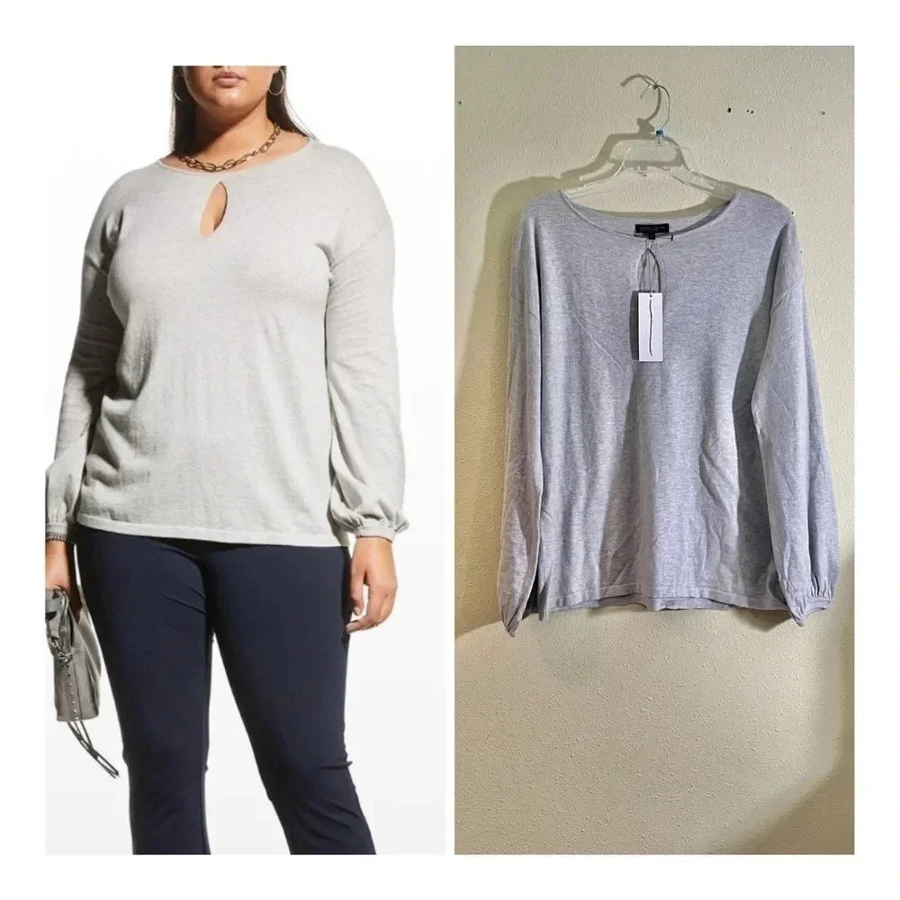 Capsule 121 L January Bubble Sleeve Sweater Silver Grey Cotton Cashmere NEW